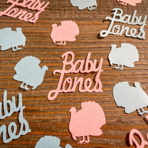 Confeti personalizado para fiesta de revelación de género de pavo Waddle It Be. Confeti para baby shower.