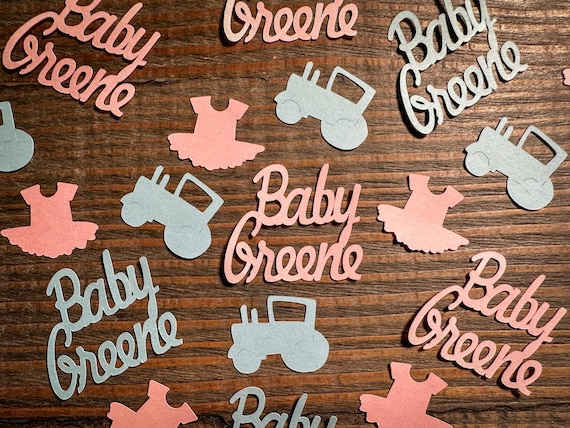 Tractors and Tutus Gender Reveal Confetti: Personalized Baby Name