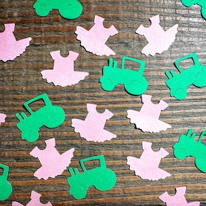 Confeti para fiesta de revelación de género, tractores o tutús, rosa claro y verde