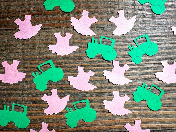 Tractors or Tutus Gender Reveal Party Confetti, Light Pink and Green