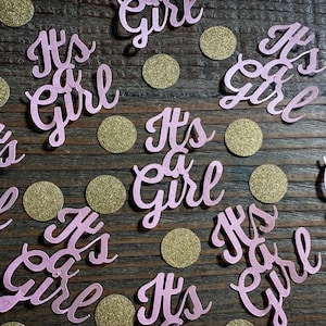 Pink It&#39;s a Girl Baby Shower Confetti with Gold Circles