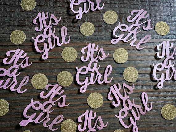 Pink It's a Girl Baby Shower Confetti with Gold Circles