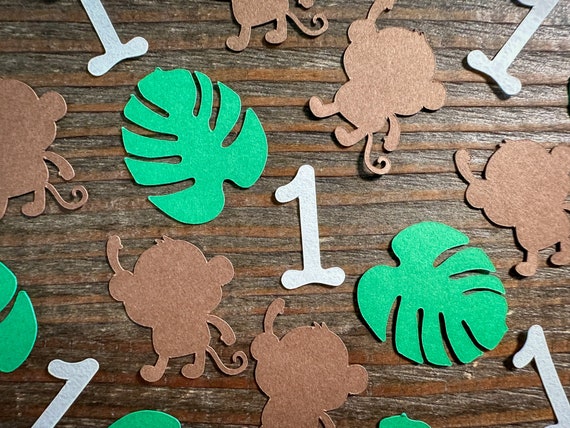 Personalized Age Monkey and Fern Birthday Party Confetti