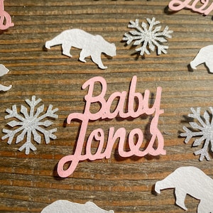 Personalized Polar Bear Winter Baby Shower Confetti Pink and Silver