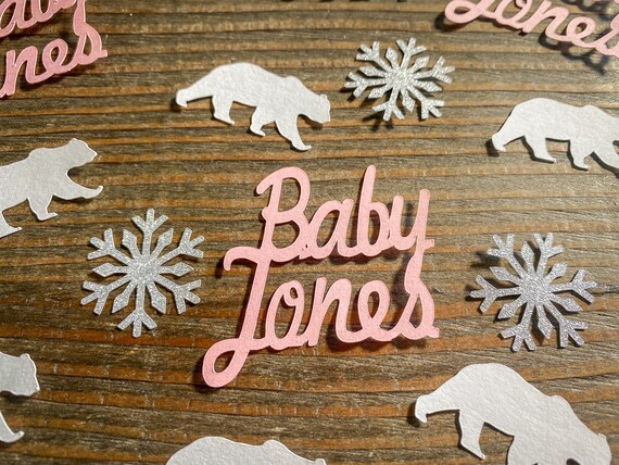 Personalized Polar Bear Winter Baby Shower Confetti Pink and Silver