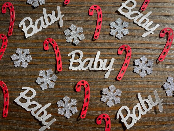 Candy Cane and Silver Snowflake Baby Shower Confetti