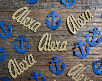 Personalized Navy Blue and Gold Anchor Nautical Party Confetti