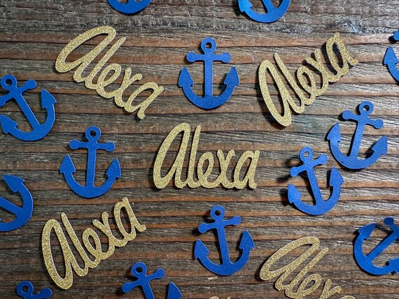 Personalized Navy Blue and Gold Anchor Nautical Party Confetti