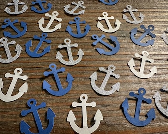 Navy, White, and Silver Anchor Nautical Party Confetti, Army Confetti