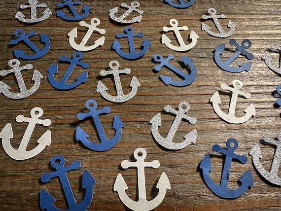 Navy, White, and Silver Anchor Nautical Party Confetti, Army Confetti