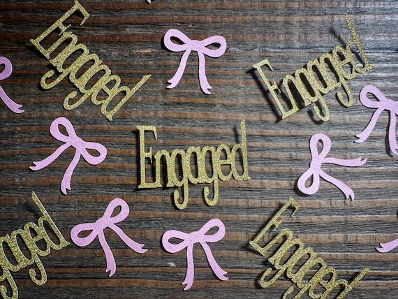 Pink Bow She's Tying the Knot Confetti with Gold Engaged