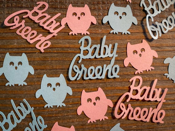 Personalized Pink and Blue Owl Gender Reveal Baby Shower Party Confetti