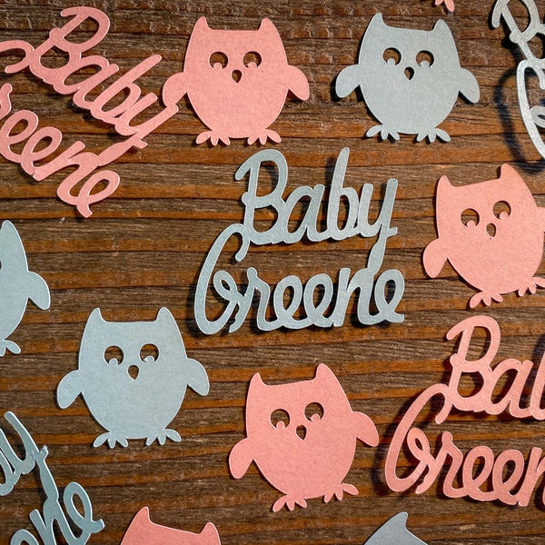 Personalized Pink and Blue Owl Gender Reveal Baby Shower Party Confetti