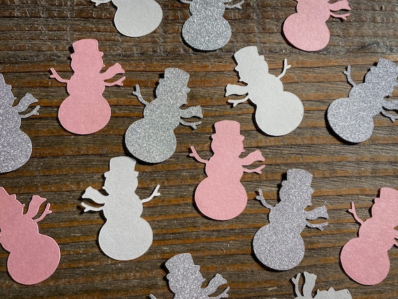 Pink, Silver, and White Snowman Birthday Party Baby Shower Confetti