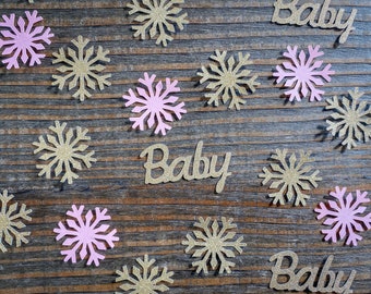 Rosa och guld snöflinga babyshowerkonfetti