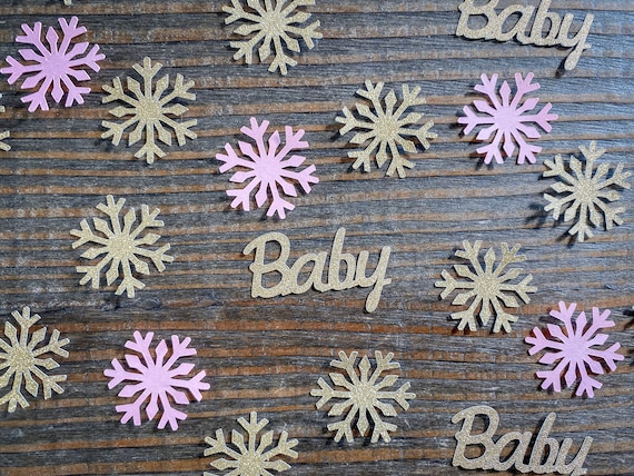 Pink and Gold Snowflake Baby Shower Confetti