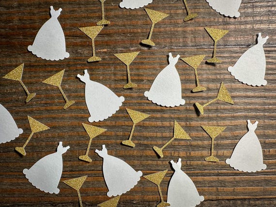 Wedding Dress & Martini Glass Confetti – 100 Pieces | Bachelorette Party, Bridal Shower, Wedding Table Decor