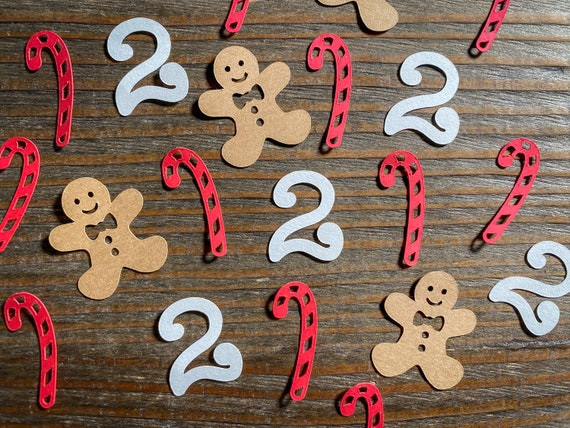 Personalized Age Candy Cane and Gingerbread Man Birthday Party Confetti