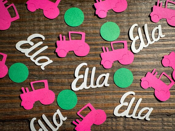 Personalized Pink Tractor Birthday Party Confetti