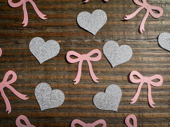 Pink Bow She's Tying the Know Bridal Confetti with Silver Hearts