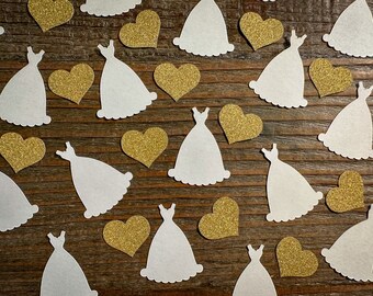 Wedding Dress and Gold Heart Bridal Shower Confetti, Wedding Confetti, Bachelorette Party Confetti, Engagement Party Confetti