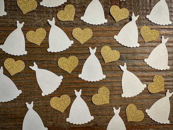 Wedding Dress Confetti: Gold Glitter Hearts, Bridal Shower Decor