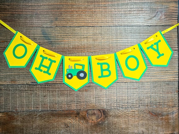 Oh Boy Tractor Banner – Yellow & Green Farm Theme Party Decoration