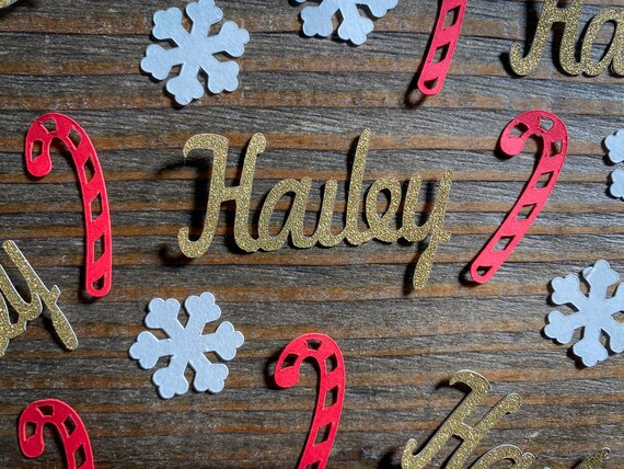 Personalized Candy Cane and White Snowflake Birthday Party Confetti