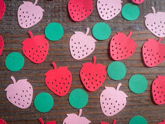Pink, Red, and Green Strawberry Birthday Party Baby Shower Confetti