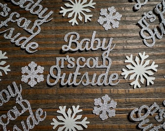 Vinterkonfetti – Silverglittersnöflingor, babyshowerdekorationer (100-delars set)