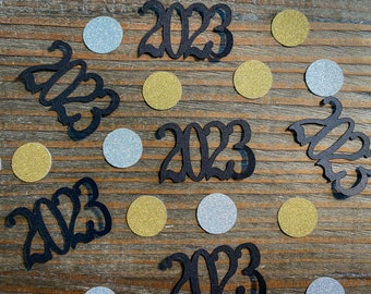 Black, Silver, and Gold 2024 Graduation Confetti. New Years Confetti.