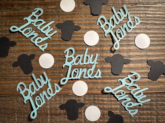 Personalized Cow Baby Shower Confetti – Farm Theme Table Scatter for Boy Baby Showers
