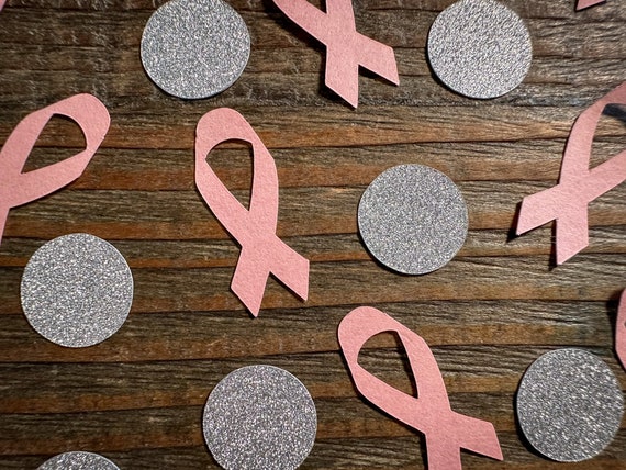 Light Pink Ribbon and Silver Circle Breast Cancer Awareness Confetti