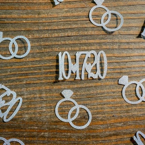 Silver Personalized Wedding Date Confetti with Entwined Rings