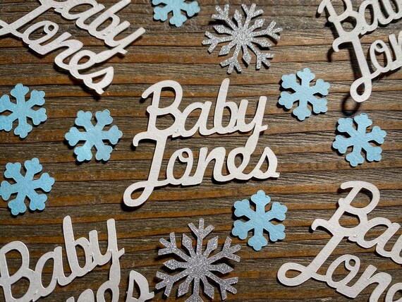 Personalized Blue and Silver Snowflake Baby Shower Confetti