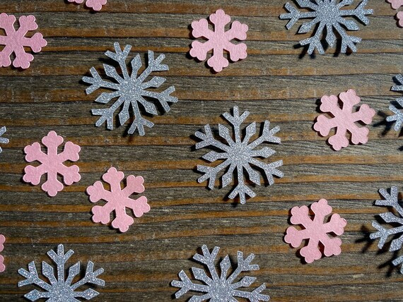 Pink and Silver Snowflake Winter Baby Shower or Birthday Party Confetti