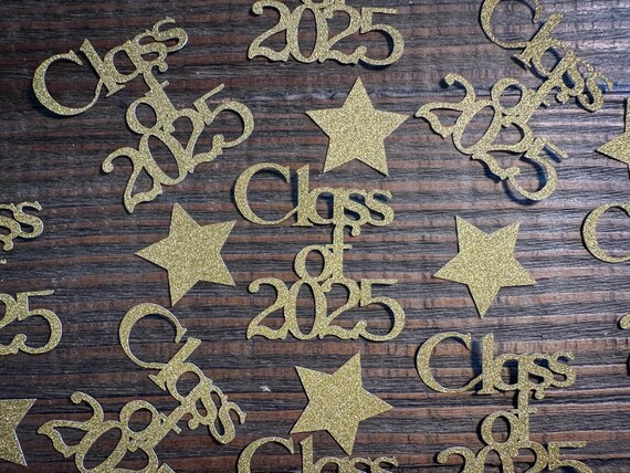 Gold Class of 2025 Graduation Party Confetti with Gold Stars