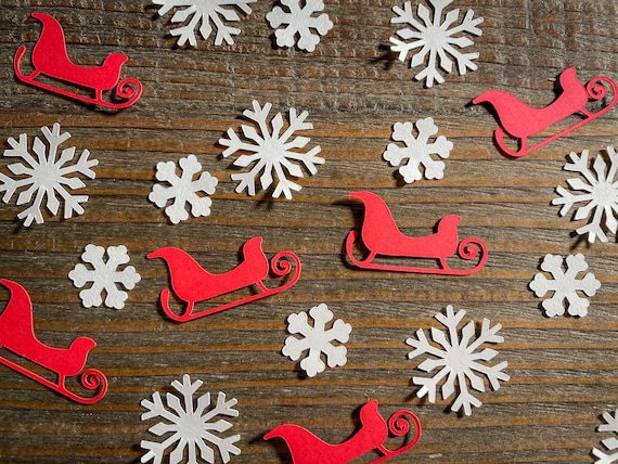 Red Sleigh and Snowflake Winter Birthday Party Confetti