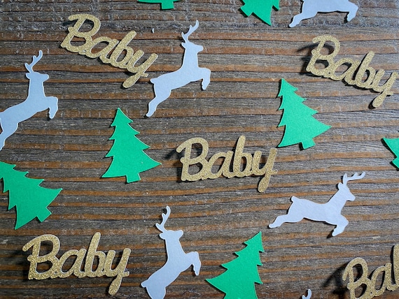 Reindeer, Tree, and Gold Baby Shower Confetti