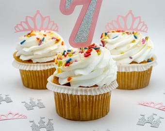 Princess Crown Cupcake Toppers Set of 12 – Glitter Princess Party Decor