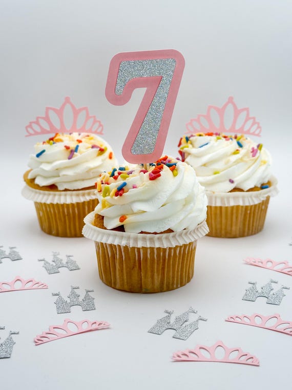 Princess Crown Cupcake Toppers Set of 12 – Glitter Princess Party Decor