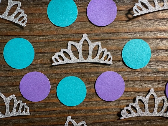 Silver Crown with Teal and Purple Circle Princess Party Confetti