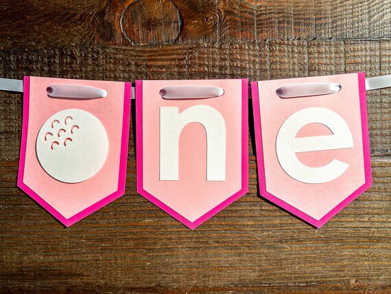 Golf One High Chair Banner Pink