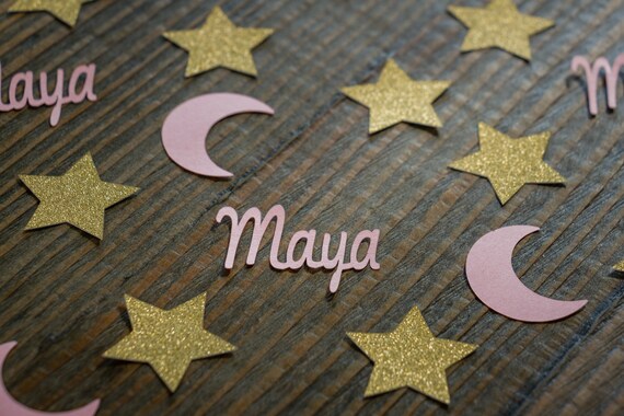Personalized Pink and Gold Star and Moon Confetti
