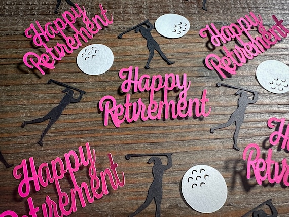 Golf Retirement Party Confetti Bright Pink with Female Golfer and Golf Ball