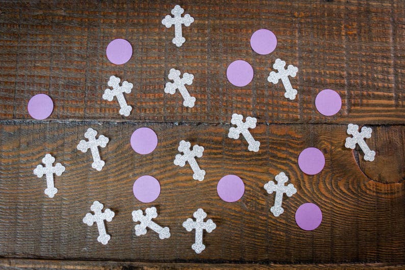 Silver Cross and Purple Circle Baptism First Communion Confetti image 3
