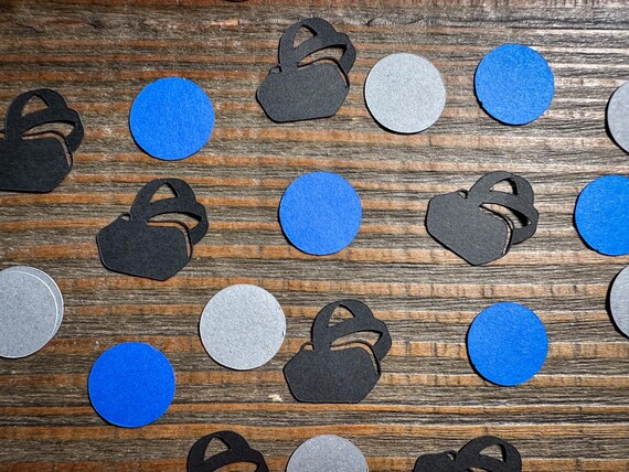 VR Gamer Party Confetti – 100 Pieces | Black, Royal Blue & Gray Cardstock Table Scatter
