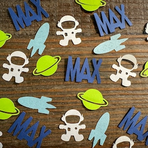 Personalisierte Name Grün und Blau Astronaut Space Party Confetti