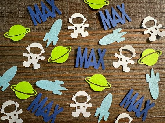Personalized Name Green and Blue Astronaut Space Party Confetti