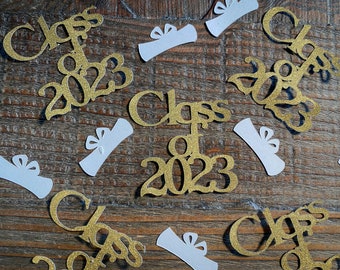 Class of 2024 Graduation Confetti Gold with Diplomas